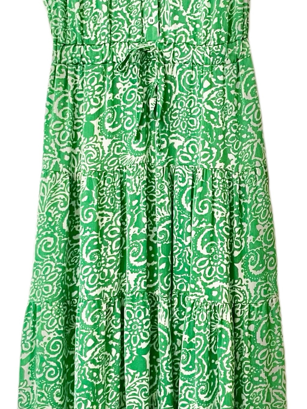 Pinch Green White Paisley Tiered Maxi Dress Flutter Sleeve Resort Boho - Picture 2 of 3